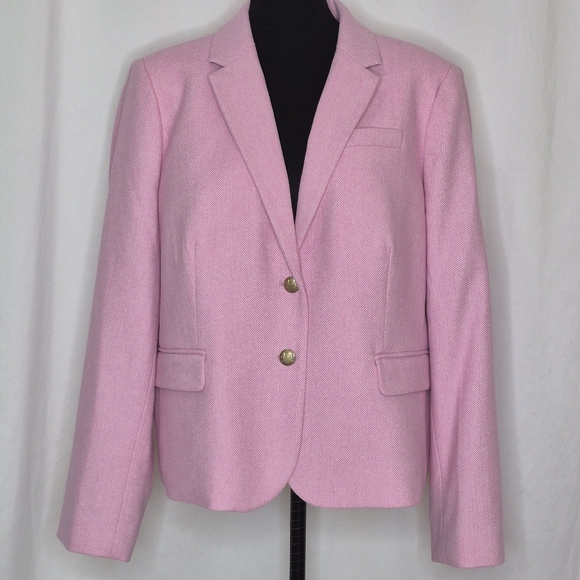 J. Crew Factory Women's Pink Herringbone Wool Blend Schoolboy Blazer - Size 22 - Picture 2 of 15